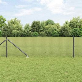Welded Wire Fence with 7 Spike Posts Grey 0.4 x 10 m Steel