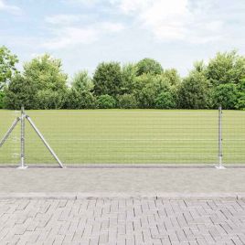 Welded Wire Fence with 7 Flanged Posts 0.6x10 m Galvanised Steel