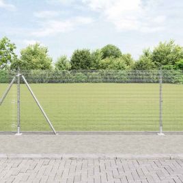 Welded Wire Fence with 7 Flanged Posts 0.8x10 m Galvanised Steel