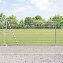 Welded Wire Fence with 7 Flanged Posts 1.2x10 m Galvanised Steel