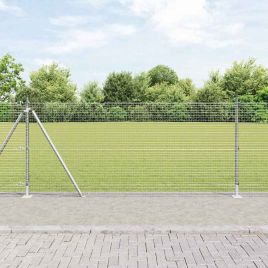Fence Post Set 25 m Set of 2 Galvanised silver Galvanised steel