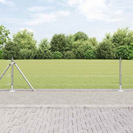 Welded Wire Fence with 13 Flanged Posts 0.6x100 m Galvanised Steel