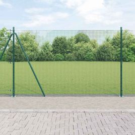 Welded Wire Fence with 7 Flanged Posts Green 1.6x10 m Steel