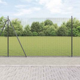 Welded Wire Fence with 7 Flanged Posts Grey 1.5x10 m Steel