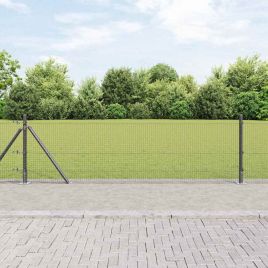 Welded Wire Fence with 13 Flanged Posts Grey 0.6x25 m Steel