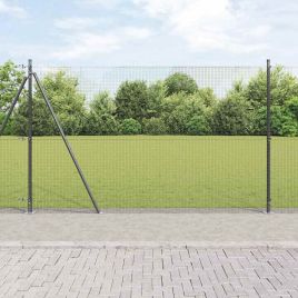 Welded Wire Fence with 13 Flanged Posts Grey 1.5x25 m Steel