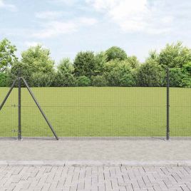 Welded Wire Fence with 13 Flanged Posts Grey 0.8x50 m Steel