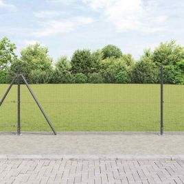 Welded Wire Fence with 13 Flanged Posts Grey 0.8x50 m Steel