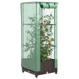 LIPARK Raised Bed with Greenhouse Cover Look 40x40x123 cm Rattan