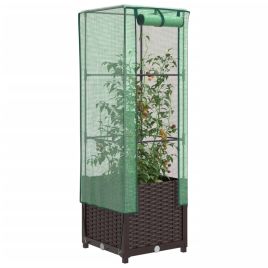 LIPARK Raised Bed with Greenhouse Cover Look 40x40x139 cm Rattan