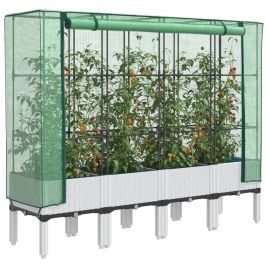LIPARK Raised Bed with Greenhouse Cover Look 160x40x140 cm Rattan