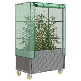 LIPARK Raised Bed with Cover and Wheels Look 80x50x182 cm Rattan