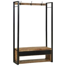 Clothes Rack with Hooks and Shelves 110x40x185 cm Solid Rough Wood Mango