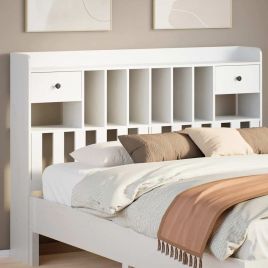 Headboard with Storage White 140 cm Solid Wood Pine