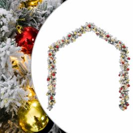 HIVLEN Christmas Garland with Baubles and LED Lights Green 10 m PVC