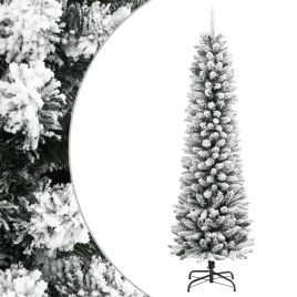 HIVLEN Artificial Slim Christmas Tree with Flocked Snow 240 cm PVC&PE