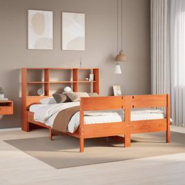 Bookcase Bed Wax Brown 140x190cm Solid Wood Pine
