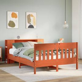 Bookcase Bed Wax Brown 140x200cm Solid Wood Pine