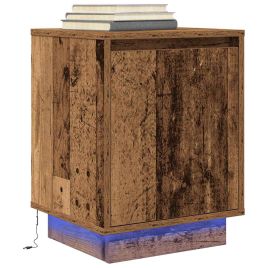 Bedside Cabinet with LED Lights Old Wood 38x34x50 cm