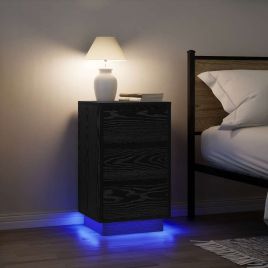 Bedside Cabinet with LED Lights Black 38x34x65 cm