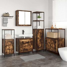 5-Piece Bathroom Furniture Set in Smoked Oak Engineered Wood