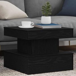 Coffee Table with LED Lights Black Oak 50x50x40 cm