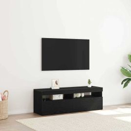 TV Cabinet with LED Black Oak 120x35x40 cm Engineered Wood