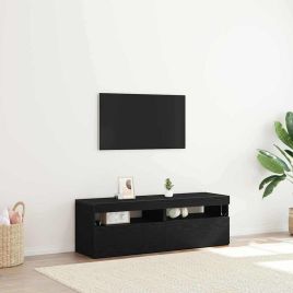 TV Cabinets with LED Lights 2 pcs Black Oak 60x35x40 cm Engineered Wood
