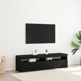 TV Cabinets with LED Lights 2 pcs Black Oak 75x35x40 cm Engineered Wood