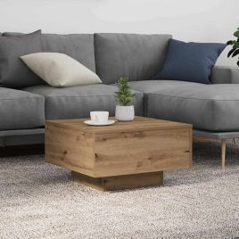 Coffee Table with LED Lights Artisan Oak 55x55x31 cm