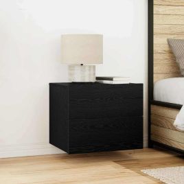 Bedside Cabinets with LED Lights Wall-Mounted 2 pcs Black Oak