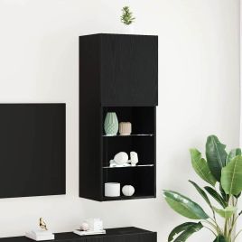 TV Cabinet with LED Lights Black Oak 40,5x30x102 cm