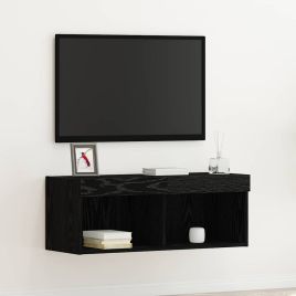 TV Wall Cabinet with LED Lights Black Oak 80x30x30 cm