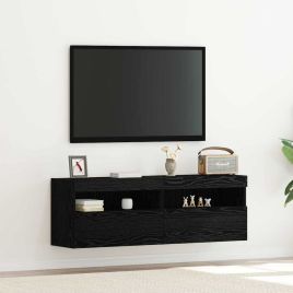 TV Wall Cabinets with LED Lights 2 pcs Black Oak 60x30x40 cm