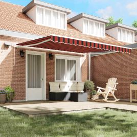 Manual Retractable Awning with LED Orange and Brown 400x350 cm