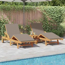 BETON Sun Lounger Reclining 3 pcs Taupe Solid Acacia Wood