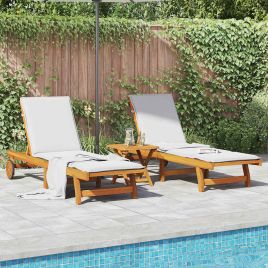 BETON Sun Loungers 2 pcs with Table Solid Acacia Wood