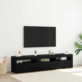 TV Cabinets 2 pcs with LED Lights Black Oak Engineered Wood