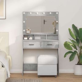 Dressing Table with LED Lights - Concrete Grey - 79x41x135 cm