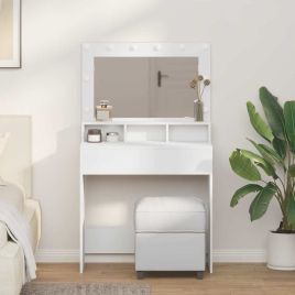 White Dressing Table with LED Lights - 79x41x135 cm