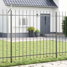 Garden Fence with Spear Top - Grey - 15.3 x 1.5 m - Steel
