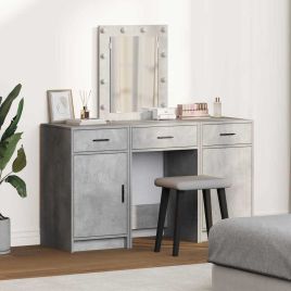 3 Piece Dressing Table Set with LED Concrete Grey Engineered Wood