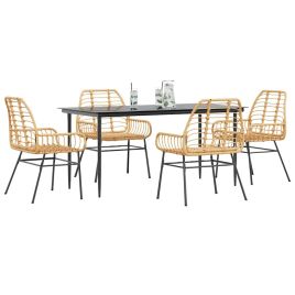 TEUFORD 5 Piece Garden Dining Set Poly Glass Rattan - Brown