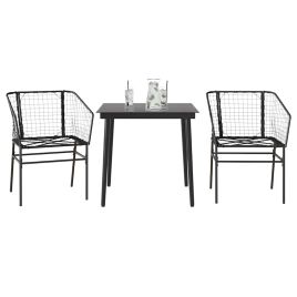WISLOFT 3 Piece Garden Dining Set Poly Glass Rattan - Black