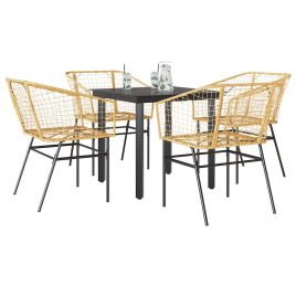 TAELM 5 Piece Garden Dining Set Poly Glass Rattan - Brown
