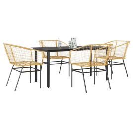 TAELM 5 Piece Garden Dining Set Poly Glass Rattan - Brown