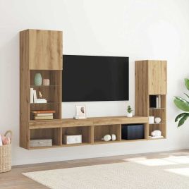 TV Cabinet with LED Lights Artisan Oak 40.5x30x102 cm