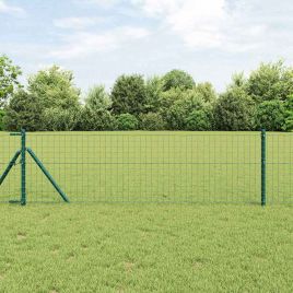 Fence Posts 13 pcs Green Diameter 32 mm 120 cm Galvanised Steel