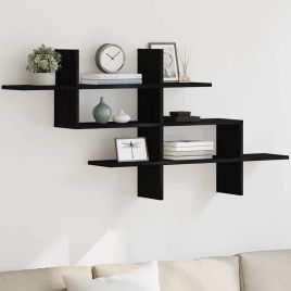 Wall Shelf Black Oak 124.5x18x60.5 cm Engineered Wood