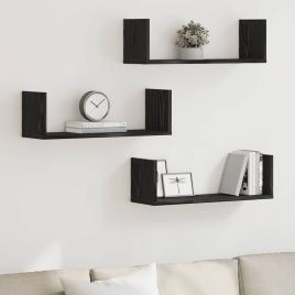 Wall Shelves 3 Pieces Black Oak 58x18x18 cm Engineered Wood